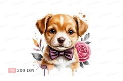Adorable puppy wearing bow tie with rose canine animal Product Image 1
