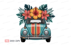 Vintage car adorned with tropical flowers hibiscus Product Image 1