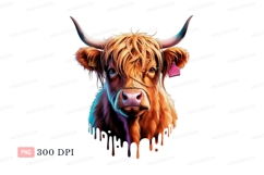 Highland cow dripping paint animal horns Product Image 1