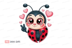 Cute ladybug with hearts cartoon insect Product Image 1
