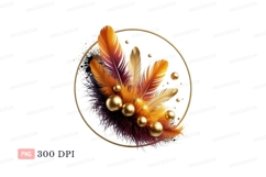 Golden spheres and colorful feathers orange purple Product Image 1