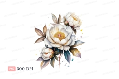 White peonies with golden centers and leaves peony Product Image 1
