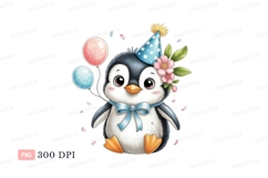 Cute penguin celebrating with balloons animal cartoon Product Image 1