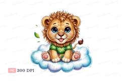 Cute lion cub wearing green sweater sitting on cloud Product Image 1