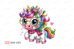Adorable unicorn with rainbow mane and glasses scarf Product Image 1