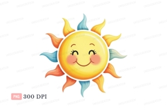 Cheerful sun with orange blue yellow rays happy smiling Product Image 1