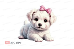 Fluffy white puppy with pink bow image Product Image 1
