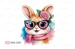 Adorable bunny wearing glasses and scarf rabbit rose Product Image 1