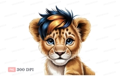 Cute lion cub with blue and orange hair animal feline Product Image 1