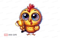 Fluffy chick holding golden trophy yellow orange Product Image 1