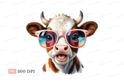 Cow wearing pink sunglasses reflecting sky reflection Product Image 1