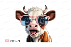 Happy cow wearing pink glasses cartoon Product Image 1