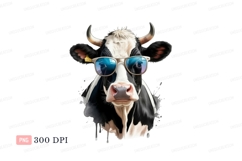 Black white cow wearing sunglasses animal Product Image 1