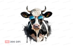 Cool cow wearing sunglasses black white Product Image 1