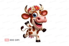 Happy cow wearing flower crown cartoon Product Image 1