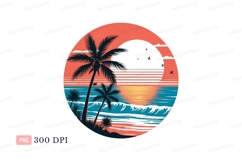 Sunset Palm Trees Ocean Waves image Product Image 1