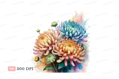 Colorful chrysanthemum blooms watercolor splash flowers Product Image 1