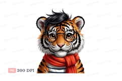 Tiger wearing glasses and scarf orange black Product Image 1