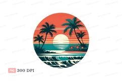 Tropical sunset ocean waves palm trees palms Product Image 1