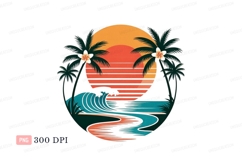 Tropical sunset ocean wave palms tree Product Image 1