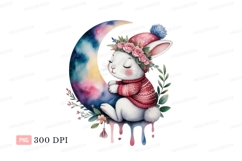 Sleeping bunny on crescent moon floral Product Image 1