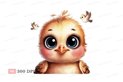 Fluffy chick with big blue eyes and birds cute Product Image 1