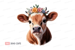 Brown cow wearing floral crown white Product Image 1