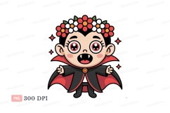 Cute vampire child wearing flower crown cartoon halloween Product Image 1