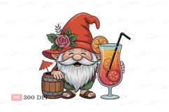 Cheerful gnome with orange cocktail rose barrel Product Image 1