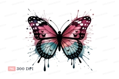 Pink blue watercolor butterfly splash image Product Image 1
