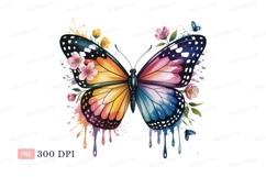 Colorful butterfly with flowers and paint splatters Product Image 1