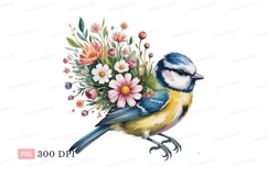 Blue bird adorned with blooming flowers yellow pink Product Image 1