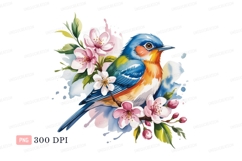 Blue orange bird with pink blossoms white Product Image 1