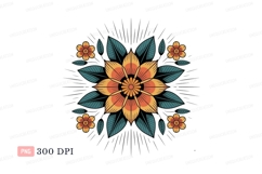 Orange yellow flower mandala teal leaves image Product Image 1