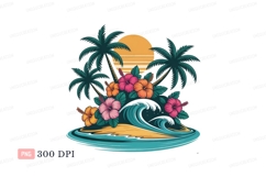 Tropical island sunset beach scene ocean wave Product Image 1