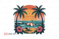 Tropical sunset beach scene with palm trees image Product Image 1
