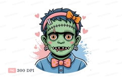 Green monster with stitches and bow hearts Product Image 1