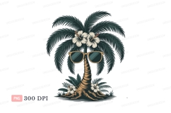 Palm tree wearing sunglasses with hibiscus flowers Product Image 1
