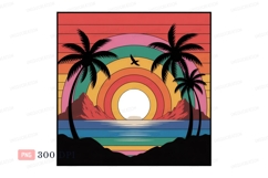 Tropical sunset ocean rainbow palms beach tree Product Image 1