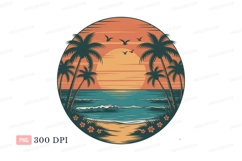 Tropical sunset ocean palm trees birds beach Product Image 1