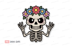 Skeleton wearing flower crown skull pink Product Image 1