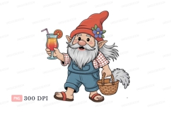 Cheerful gnome holding cocktail and basket blue Product Image 1