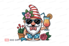 Festive gnome holding tropical drink summer cocktail Product Image 1