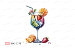 Colorful fruit cocktail with ice and garnish strawberry Product Image 1