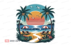 Tropical beach sunset palm trees ocean waves image Product Image 1