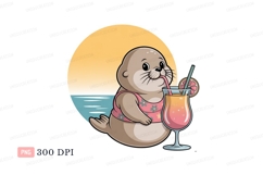 Cute seal drinking tropical cocktail image Product Image 1