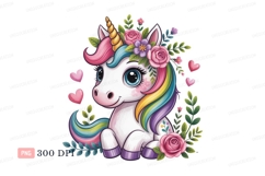 Cute unicorn with rainbow mane and flowers image Product Image 1