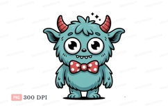 Blue furry monster with horns and bow tie image Product Image 1