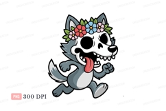 Cartoon wolf skull wearing flower crown image Product Image 1
