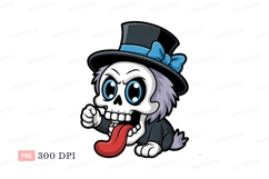 Cartoon skeleton with top hat and blue bow image Product Image 1